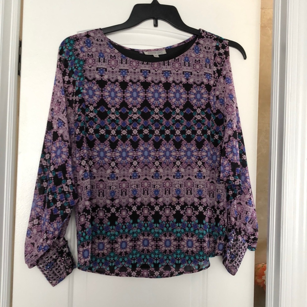 Brand New - Jennifer Lopez multi color blouse sequins sleeves